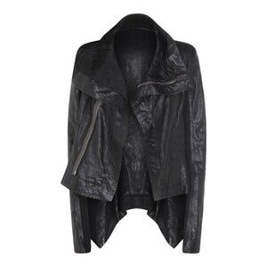Rick Owens Asymmetrical Black Leather Jacket With Draped Collar - NWT